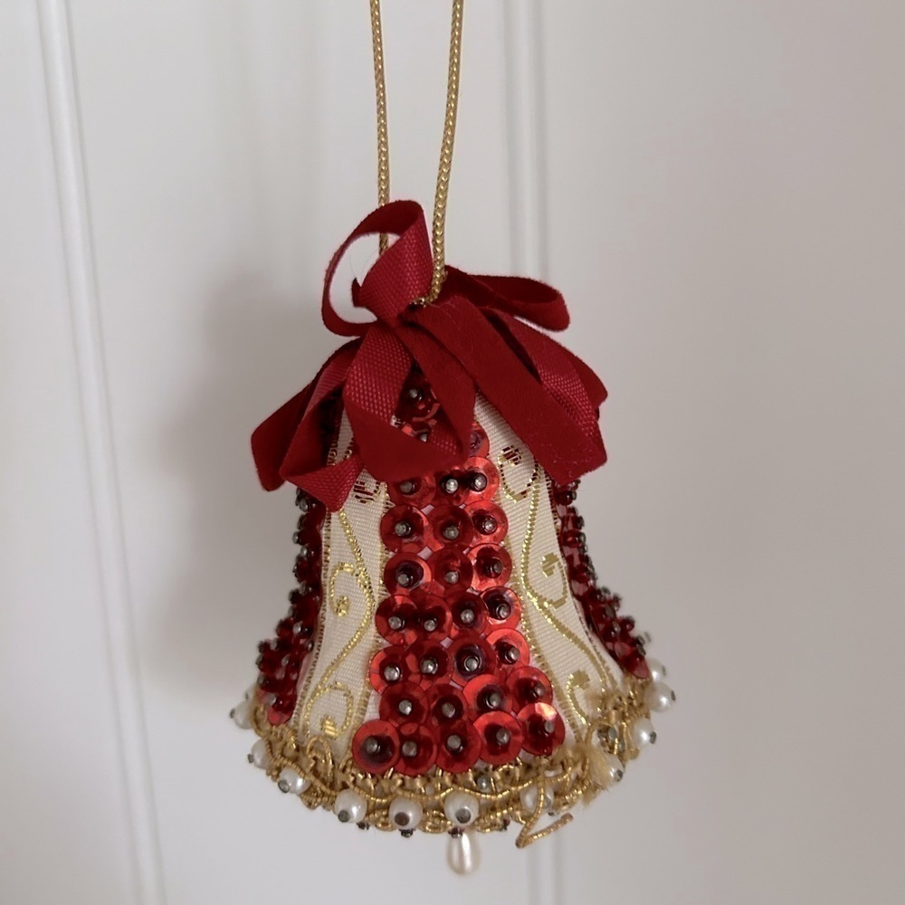Vintage Red Sequin Christmas Bell Ornament